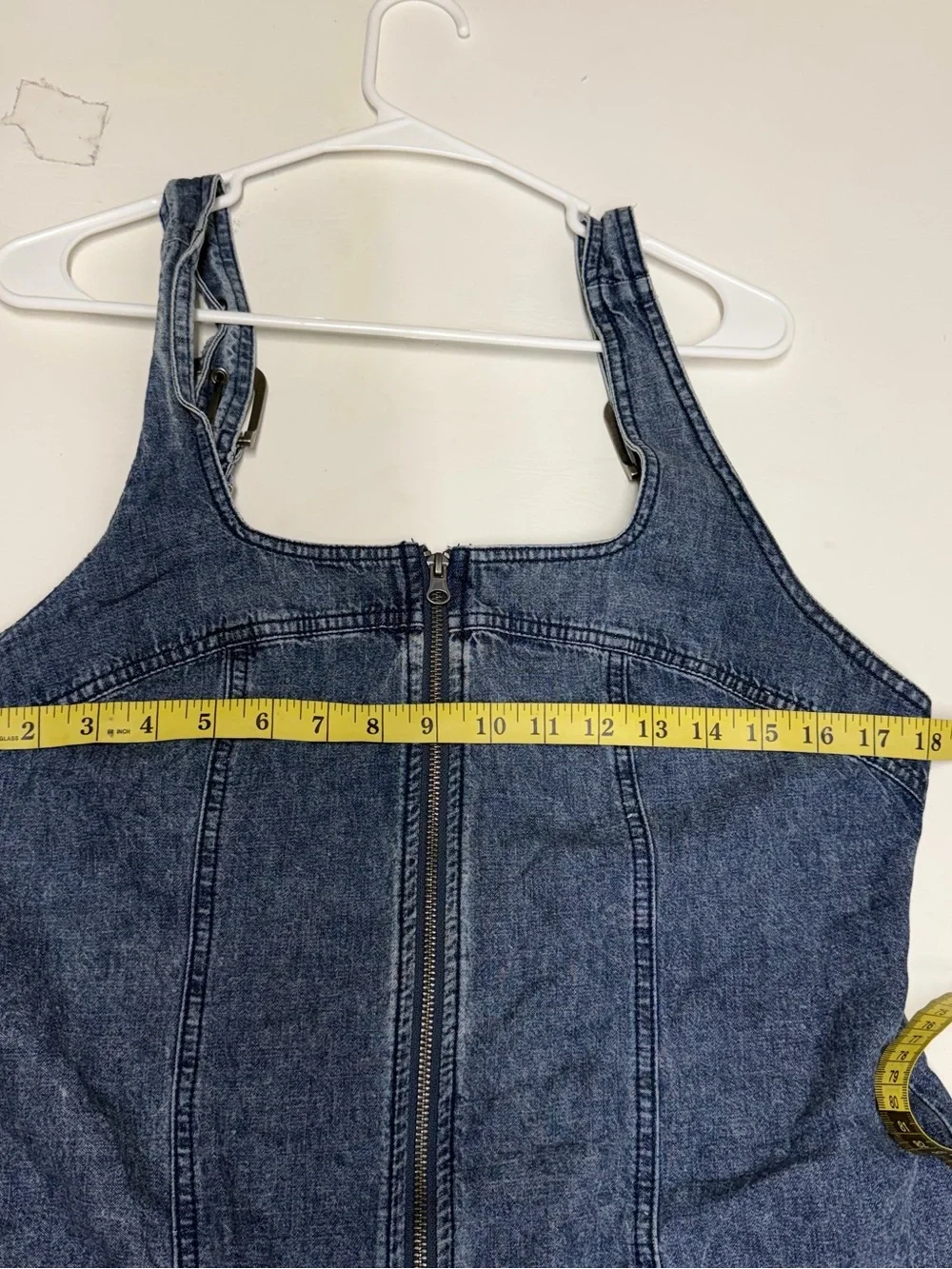 Free People Light Wash Denim Zip mini Dress Sz M